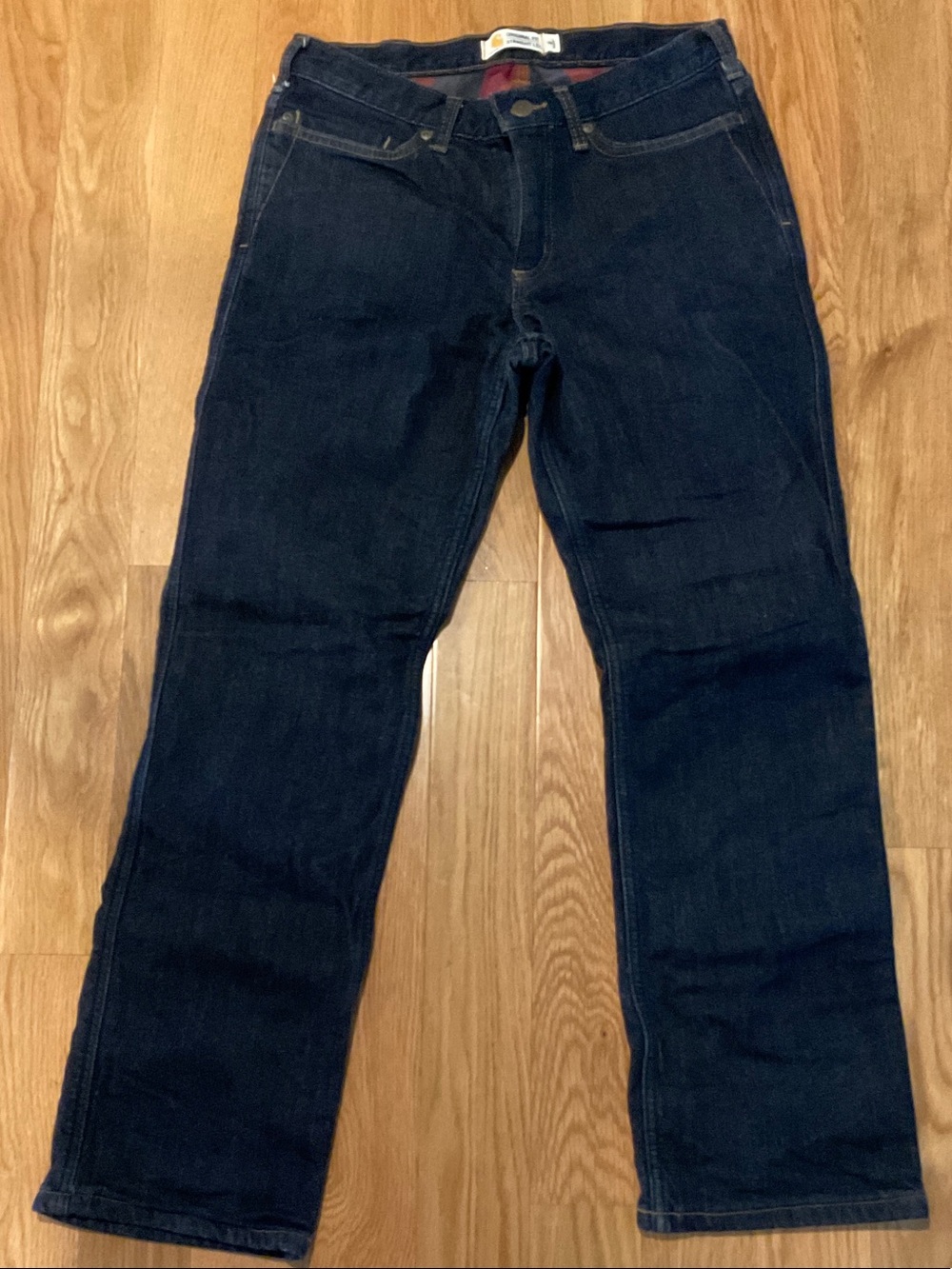 Women Carhartt 8S Flannel lined dark blue jeans